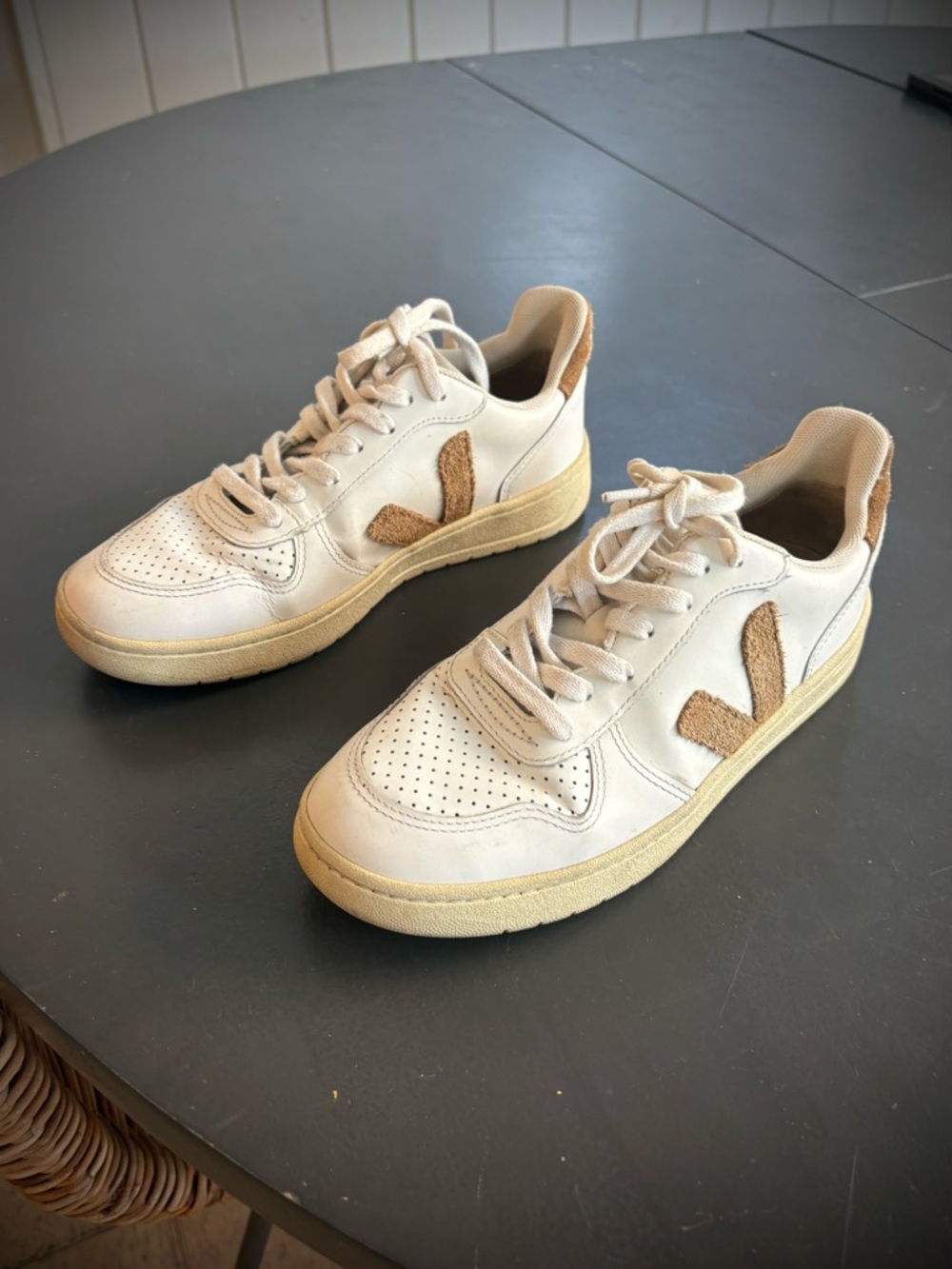 Veja V-10 White Sneakers with Tan Suede Detail - $180 retail